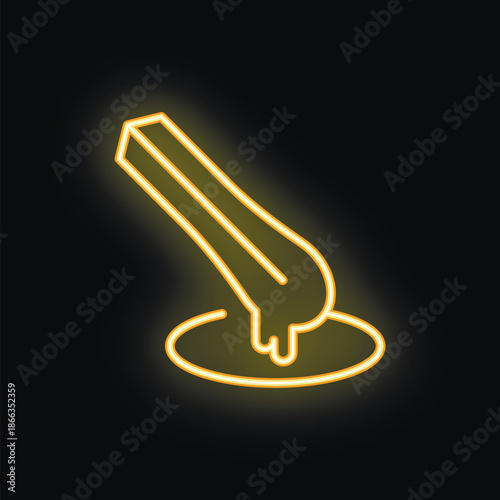 Neon glowing yellow honey dipper dripping honey into a jar on a black background
