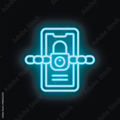 Glowing neon smartphone with chain and lock symbolizing mobile security