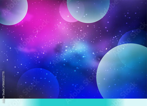 Ethereal Blue and Pink Galaxy with Orbs, with glowing starlight accents and soft cloud-like nebula structures