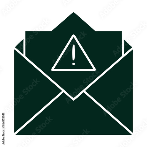 Email security alert an open envelope with a triangle warning sign indicates a potential phishing or spam threat, urging caution when opening suspicious messages and attachments