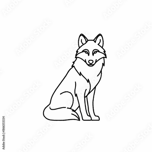 Stylized Line Art Illustration of a Sitting Fox.