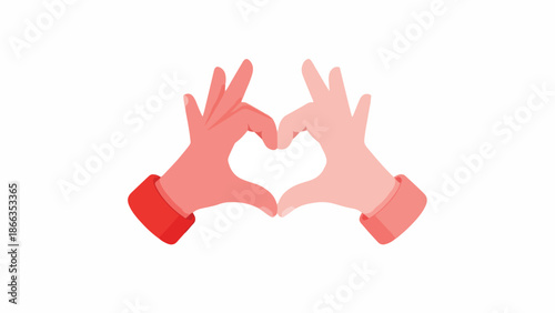 Two hands forming a heart shape with a gradient of pink and red colors, symbolizing love and affection