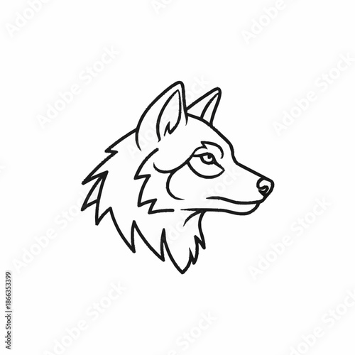 Stylized Line Art Illustration of a Wolf Head Profile.