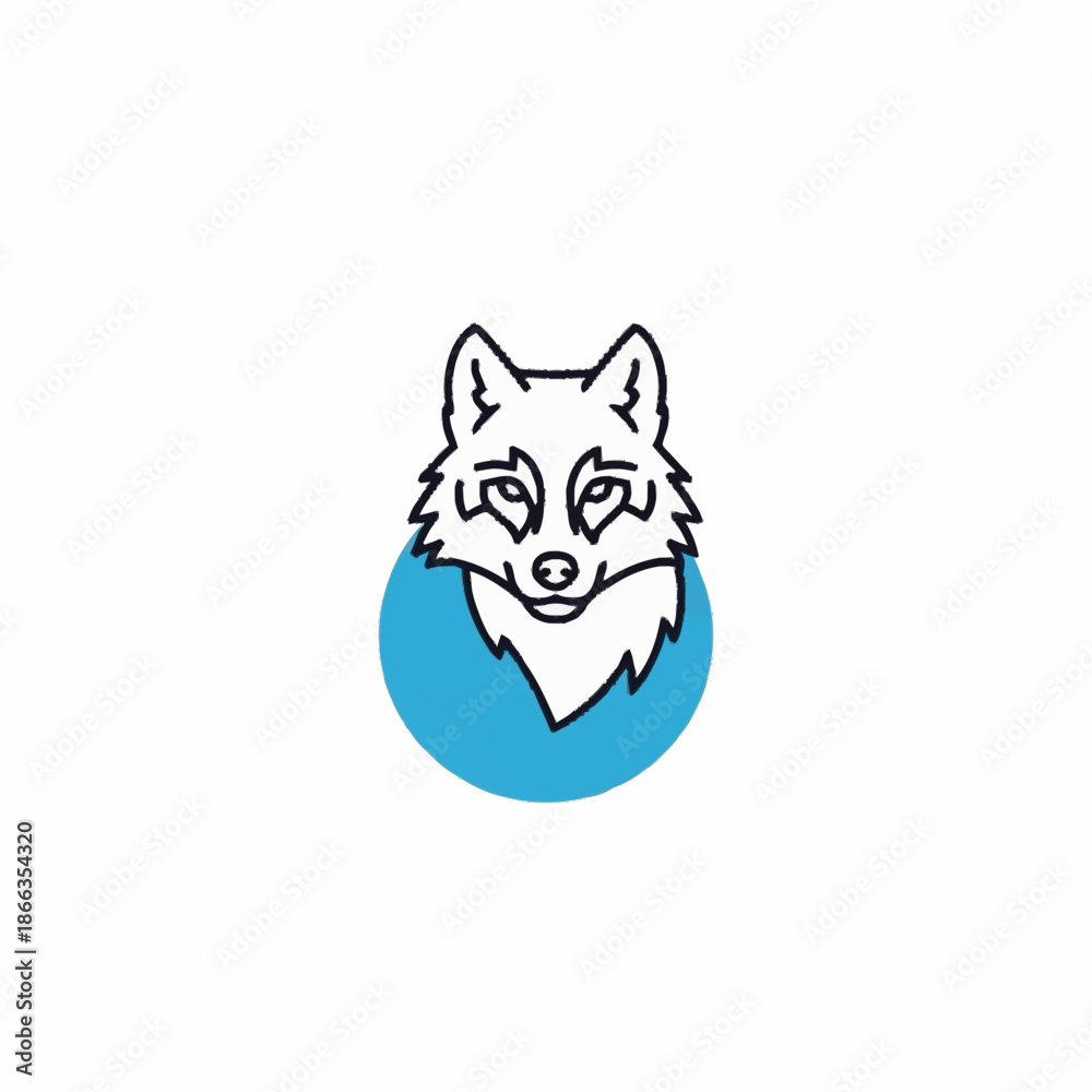 Obraz premium Stylized Wolf Head Emblem with Blue Circle Accent.