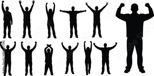 Set of military soldiers and snipers silhouette vector illustration, showing army men saluting, standing in formation, and aiming long-range rifles in various combat positions