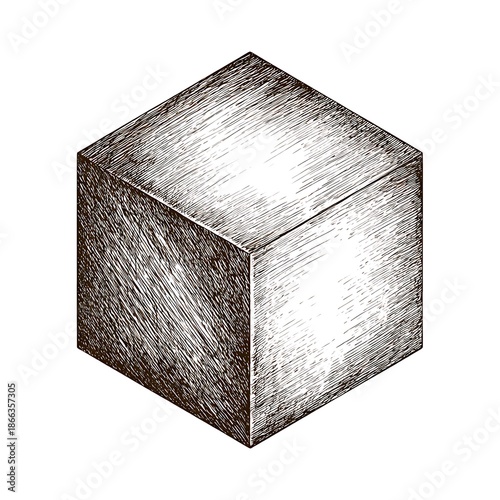 Vintage hand drawn geometric cube illustration high resolution image