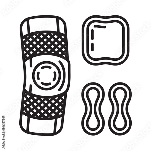 Line art illustration of adhesive bandage pad and medical loops