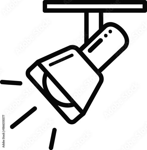 A simple line art icon depicting a ceiling-mounted spotlight casting a beam of illumination