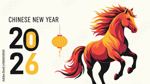 Festive celebration of the Lunar Chinese New Year 2026, with a magnificent fiery horse embodying strength and prosperity