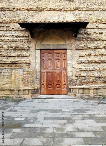 Old wooden door in the medieval city of Sibenik, Croatia
