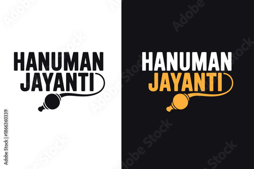 Hanuman jayanti festival logo with mace symbol in black and orange colors and black backgrounds