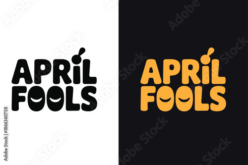 April fools day logos with black and orange text and black backgrounds