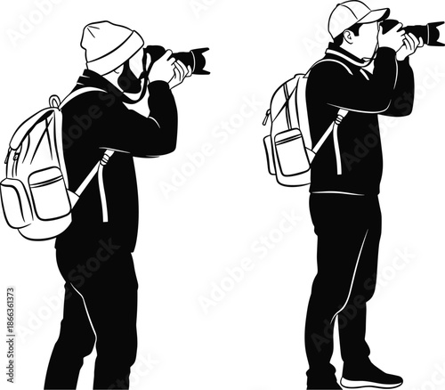 Outdoor photography, winter travel, backpackers, camera gear, adventure shoot, cold weather, travel lifestyle, nature exploration, photojournalism, scenic capture, DSLR focus