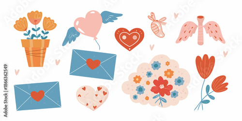 A charming collection of love and floral themed illustrations for various designs