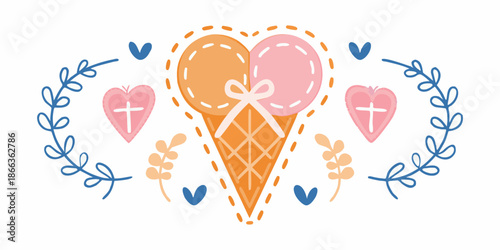 A delightful illustration of ice cream scoops within a loving heart shaped frame