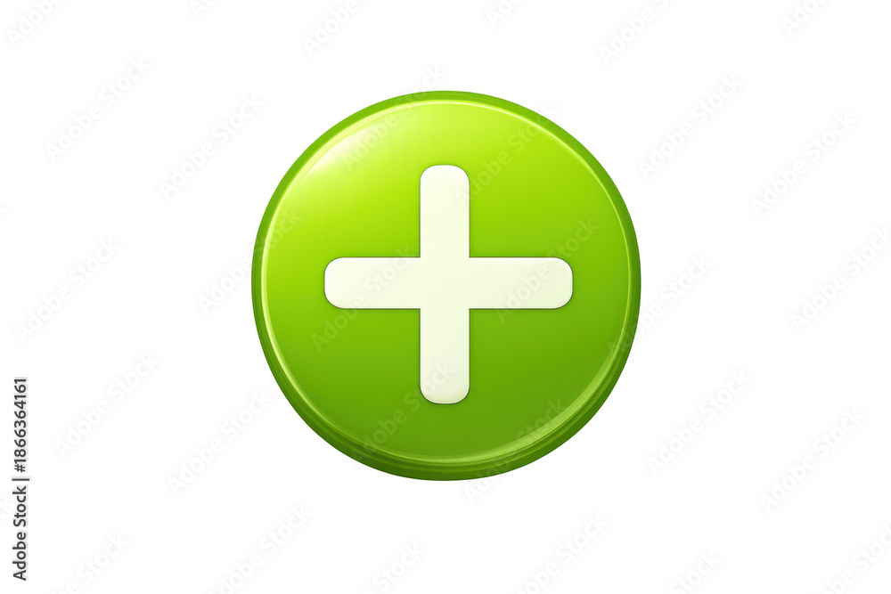 Fototapeta premium Green plus sign button icon for adding, increasing, or positivity on a transparent background