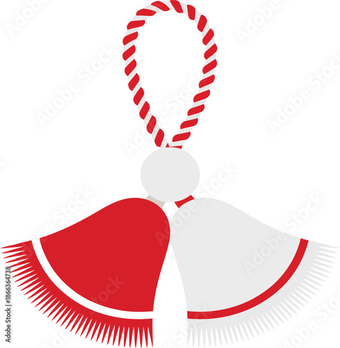 Vibrant red and white tassel keychain with rope loop