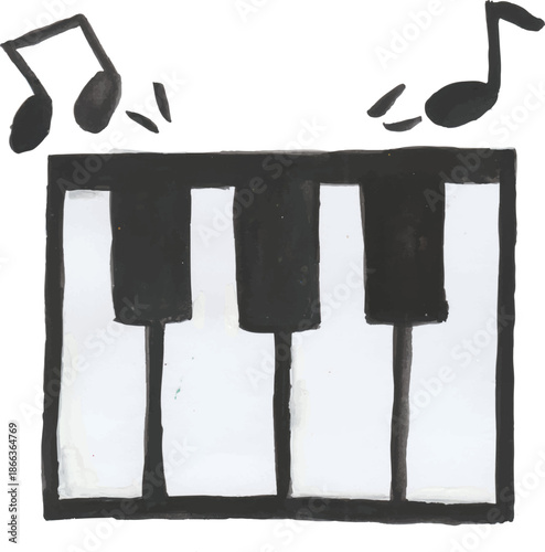 Simple Hand-Drawn Piano Keyboard with Musical Notes