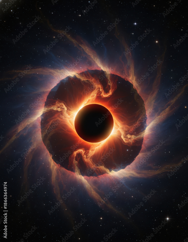 Fototapeta premium Celestial cosmic vortex art illustrating a stellar eclipse with radiant nebula patterns