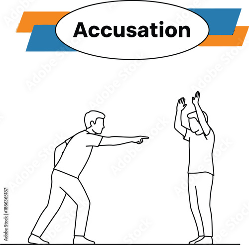 Black outline vector of one person angrily pointing and accusing another