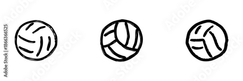 Volleyball Line Icon Set In Doodle Style. Sports Equipment And Team Game Symbol Outline Sketch Collection. Recreational Activity And Fitness Illustration. Hand Drawn Isolated Vector Illustration