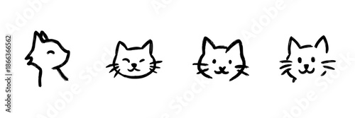 Cat Faces Line Icon Set In Doodle Style. Expressive Feline Emotions And Cute Pet Illustrations Outline Sketch Collection. Hand Drawn Isolated Vector Illustration
