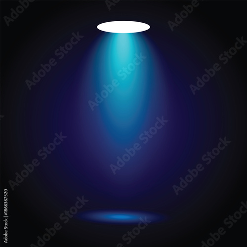 Spotlight shining bright in dark space focused light beam