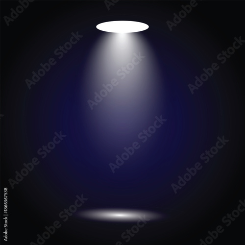 Spotlight shining bright in dark space focused light beam