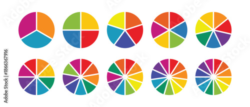 Colorful Pie Chart Icons for Data Visualization and Infographic Design