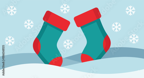 Christmas socks in snow with snowflakes holiday cheer and winter wonderland