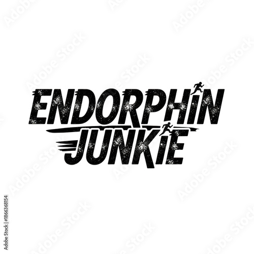 Schilderij op canvas White text graphic reading endorphin junkie with running figures on black backgr