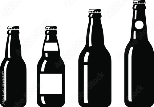 Set of beer bottle silhouettes isolated on white background beverage packaging design icons for brewery branding vector illustration collection graphic