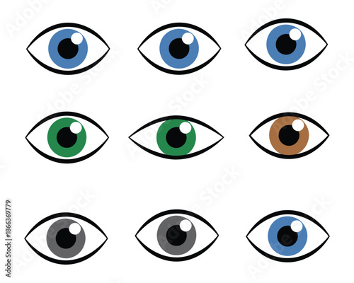 Eye Colors Sight Icons for App and Web Interface Design, Vision Symbol Line Shapes and Silhouettes, Retina Vector Illustration.