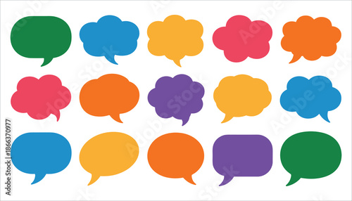 Colorful speech bubbles in various shapes and sizes for conversation dialogue chat