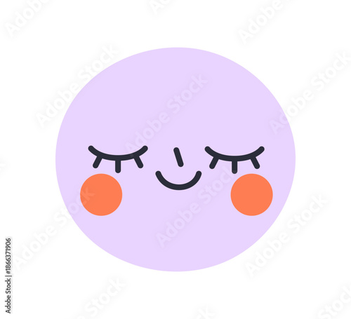 Calm emoji, happy peaceful face expression. Cute round character with closed ...