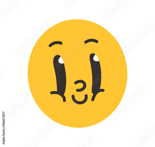 Cute kawaii emoji, pleading eyes. Enchanted charmed admired face expression. Funny comic round character smiling, love and admiration emotion. Flat vector illustration isolated on white background