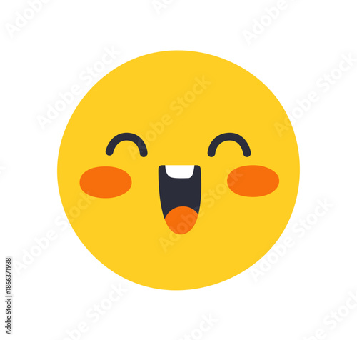 Laughing emoji. Happy smiling face expression. Cute round character smiling, ...