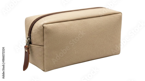 Beige canvas travel kit bag isolated on transparent background