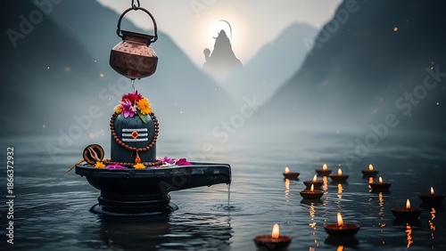 Lord Shiva Shankar Bholenath Sacred Shivling Illustration for Mahashivratri, Sawan Somwar and Shravan Month Festival, Hindu God Mahadev Spiritual Devotional Poster Background