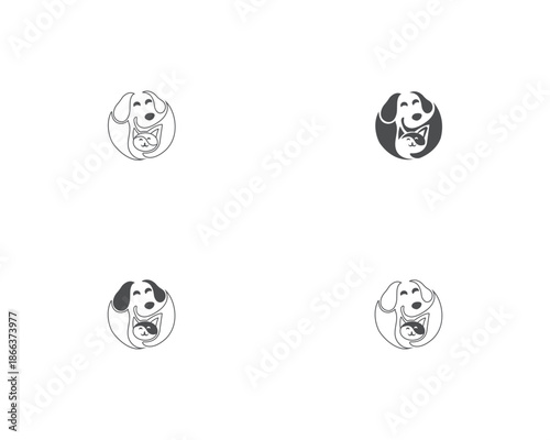 Dog and cat logo design template vector, line of pet logo design suitable for pet shop, store, caffe, business, hotel, veterinary clinic, Domestic animal vector illustration logotype, sign, symbol.