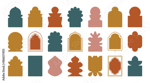 Abstract oriental shapes collection with various arch elements and islamic style frames