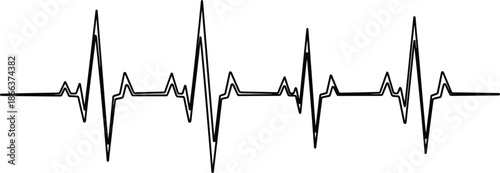 Heartbeat line, ECG waveform, medical pulse, cardiology symbol, vital signs, health monitor, flat vector illustration, black and white design