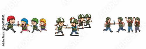 Colorful Pixelated Kids Running Passing Baton in Relay Race Illustration