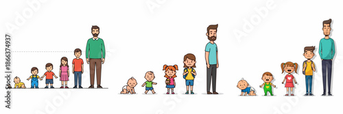 Hand Drawn Style Illustration of Human Life Cycle Development Stages