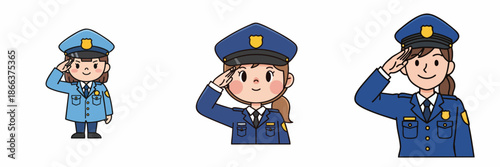 Cute Handdrawn Policewoman Character Saluting with Uniform and Hat Illustration