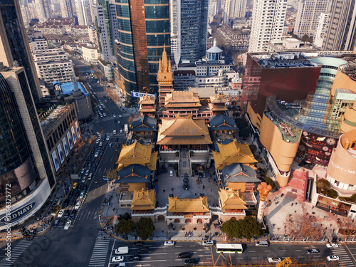 Photography Jing'an Temple Shanghai Aerial View - Ancient Temple Amid Modern Skyscrapers