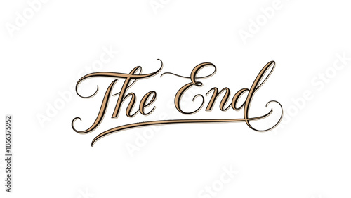 Elegant handwritten style 'The End' text, brown lettering for closing credits, isolated white background