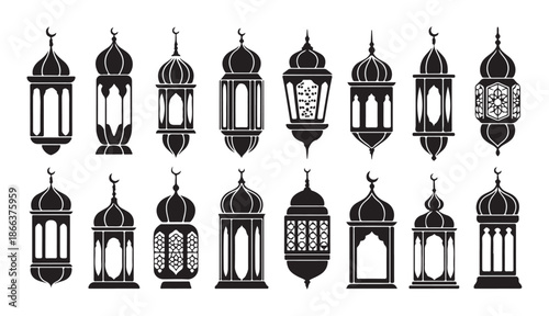 Islamic lanterns set silhouette for Ramadan and Eid celebration vector collection