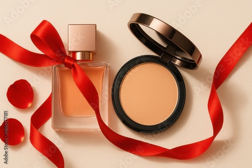 Premium Cosmetic Flat Lay with Gold Packaging for Luxury Branding