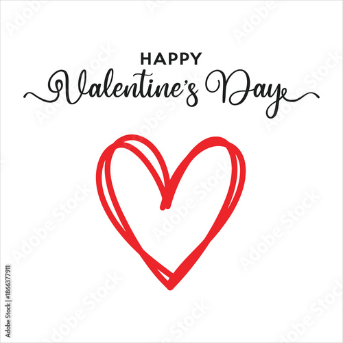 A handwritten Happy Valentines Day message appears above a simple red doodle heart